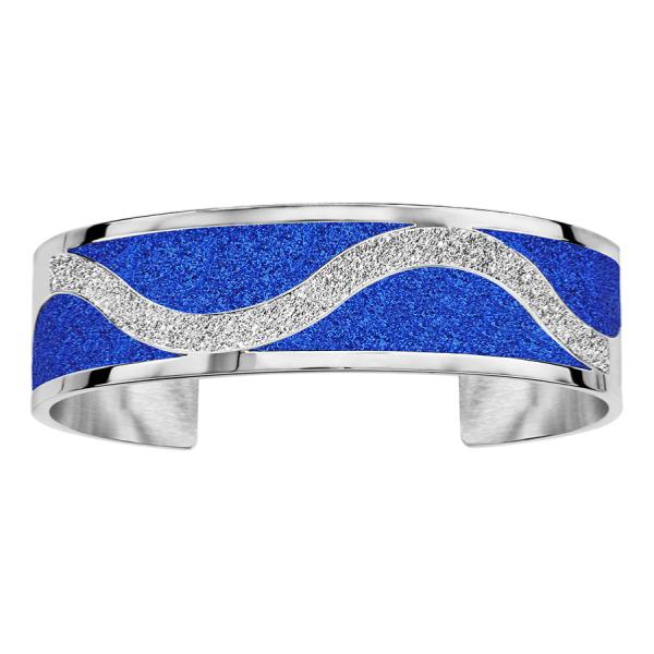 Bracelet Acier 316 L Manchette Vague Glitter Bleu