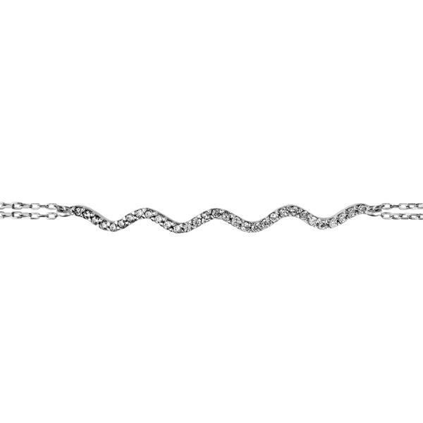 Bracelet Argent 925 Double Chaines Vague avec Zirconium