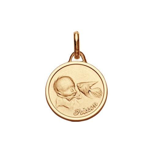 Pendentif Plaqué Or Médaille Ronde Bébé Zodiaque Poisson