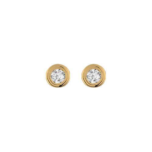 Boucles d'oreilles Plaqué Or et Zirconium Rond Blanc Serti Clos Pneu 6 mm