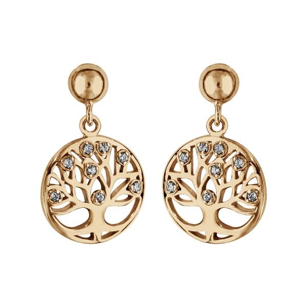 Boucles d'oreilles Plaqué Or Rondelle Arbre de Vie Zirconium Blanc