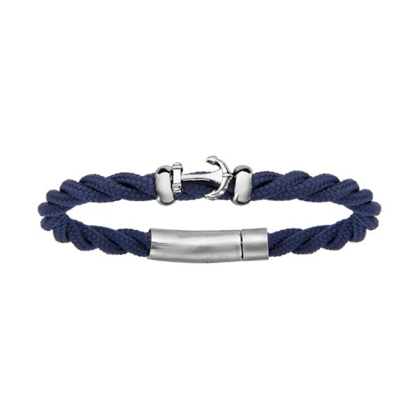 Bracelet Acier 316 L Corde Bleue Ancre Marine 19 cm