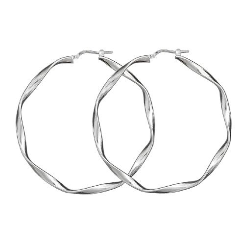 Boucles d'oreilles Argent 925 Créole Torsadée 50 mm