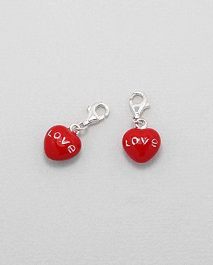 Charms Argent 925 Coeur Rouge Love