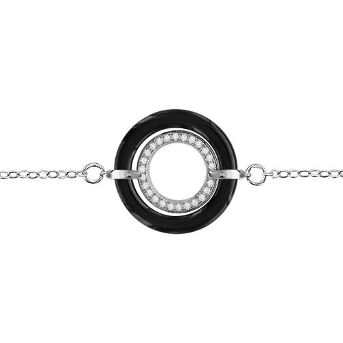 Bracelet Argent 925 Double Ronds Zirconium Micro-Sertis Céramique Noire