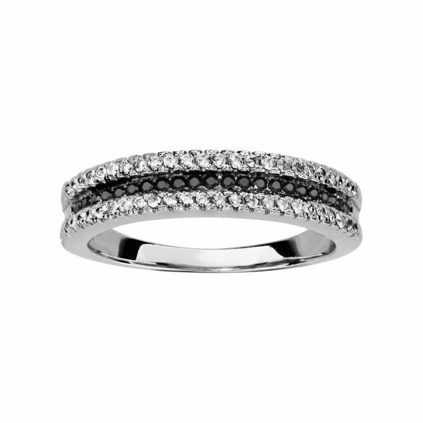 Bague Argent 925 3 Rangs Zirconium Sertis Noir