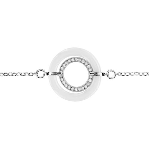 Bracelet Argent 925 Double Ronds Zirconium Micro-Sertis Céramique Blanche