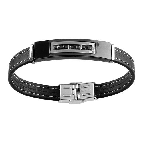 Bracelet Acier 316 L et Cuir Plaque Noire Moderne