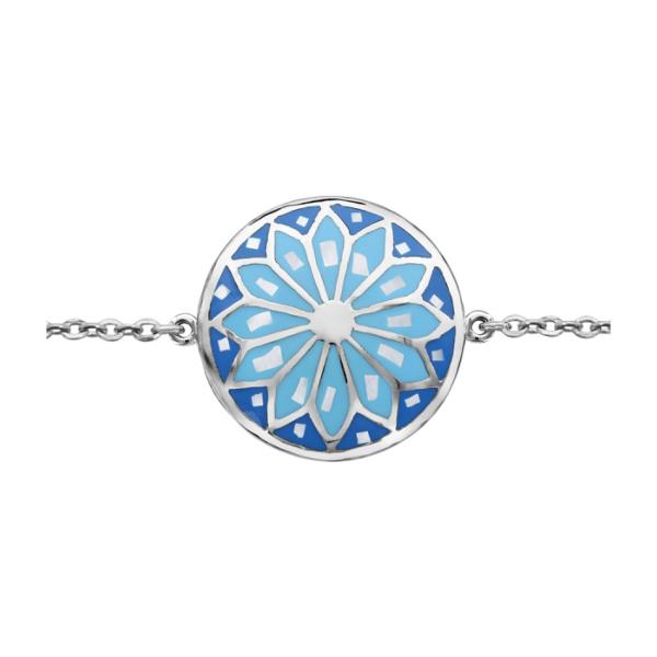 Bracelet Acier 316 L Rond Motif Fleur Bleue Nacre Blanche