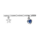 Chaîne de Cheville Argent 925 Etoiles et CZ Coeur