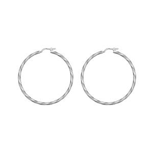 Boucles d'oreilles Argent 925 Créole Tube 3 mm Carré Torsadé Diam. 48 mm