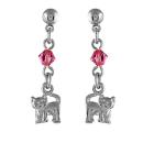 Boucles d'oreille Argent 925 Enfant et Zirconium Rose Chat