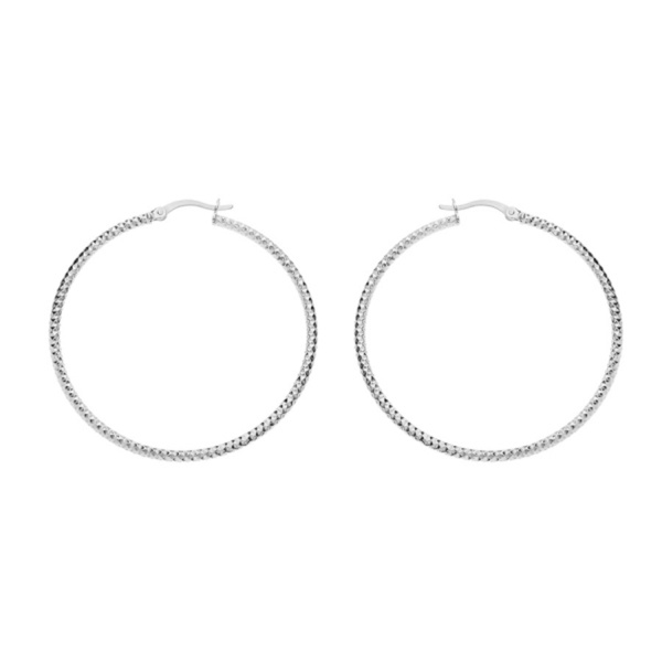 Boucles d'oreilles Argent 925 Créole Fil Diamantée 45 mm