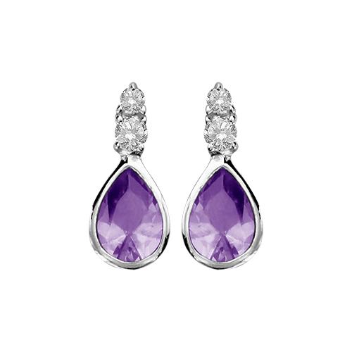 Boucles d'oreilles Argent 925 et Zirconium Forme Goutte Violet