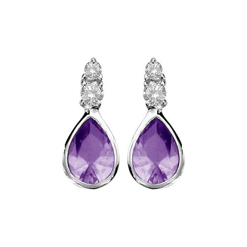 Boucles d'oreilles Argent 925 et Zirconium Forme Goutte Violet