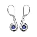 Boucles d'oreilles Argent 925 Dormeuse Zirconium Serti Rond Bleu