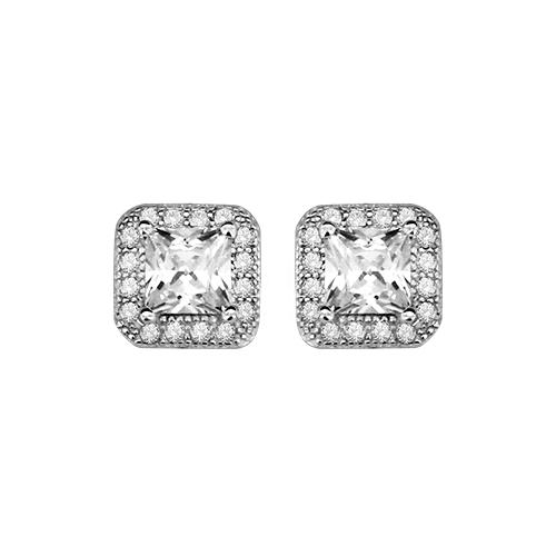 Boucles d'oreilles Argent 925 Carré Zirconium Serti 