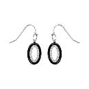 Boucles d'oreilles Argent 925 Ovale Céramique Noire Contour Zirconium Sertis