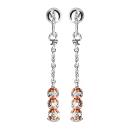 Boucles d'oreilles Argent 925 Pendante 3 Boules Diamantés Dorure Rose