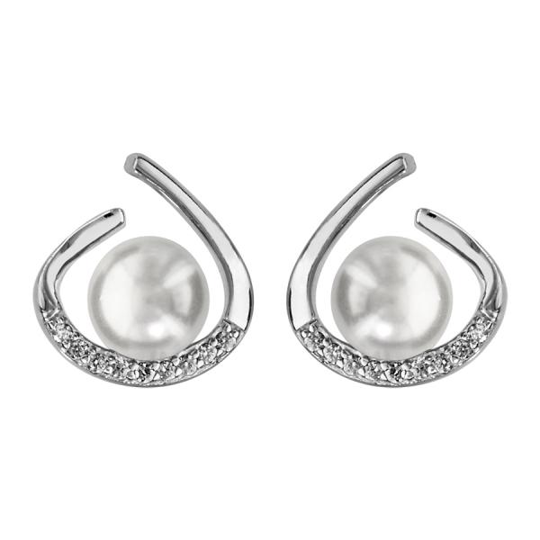 Boucles d'oreilles Argent 925 et Zirconium Sertis Perle d'imitation Blanche