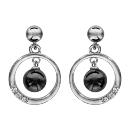 Boucles d'oreilles Argent 925 Cercle avec Zirconium Sertis + Boule Céramique Noire 