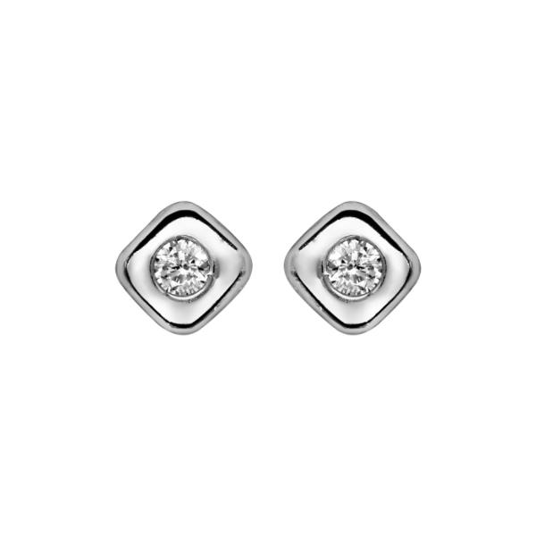 Boucles d'oreilles Argent 925 Petit Carré avec Zirconium Serti