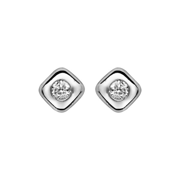 Boucles d'oreilles Argent 925 Petit Carré avec Zirconium Serti