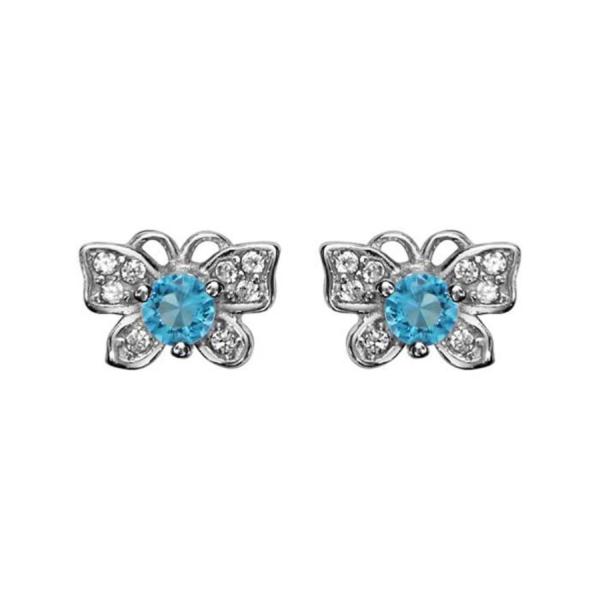 Boucles d'oreille Argent 925 Papillon avec Zirconium et Pierre Bleu