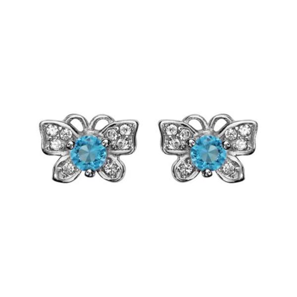 Boucles d'oreille Argent 925 Papillon avec Zirconium et Pierre Bleu