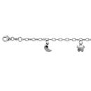Bracelet Argent 925 Pampille Fleurs, Lune et Coeurs