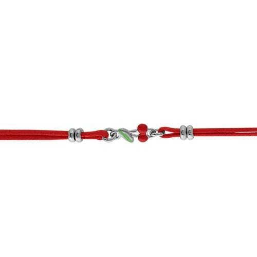 Bracelet Argent 925 Enfant Double Cordon Rouge Motif Cerise