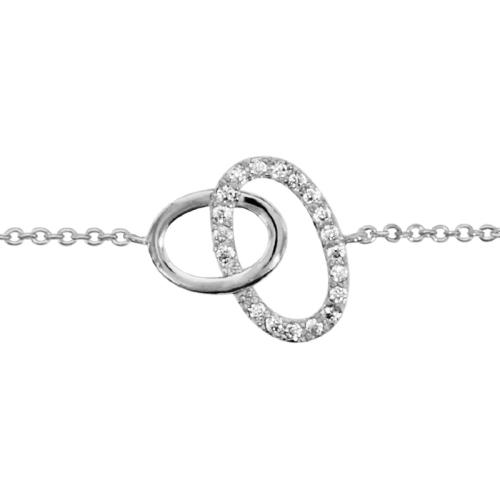 Bracelet Argent 925 et Zirconium Sertis Double Ovales Entremêlés