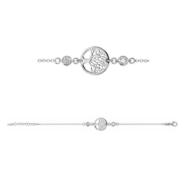 Bracelet Argent 925 Arbre de Vie et 2 Zirconium Sertis