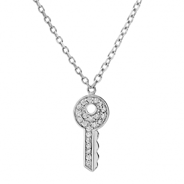 Collier Argent 925 Clef avec Zirconium