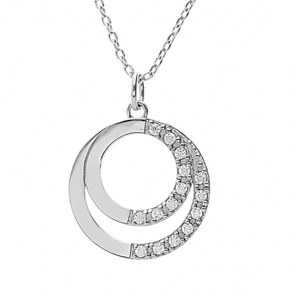 Collier Argent 925 Platiné Double Cercle avec Zirconiums