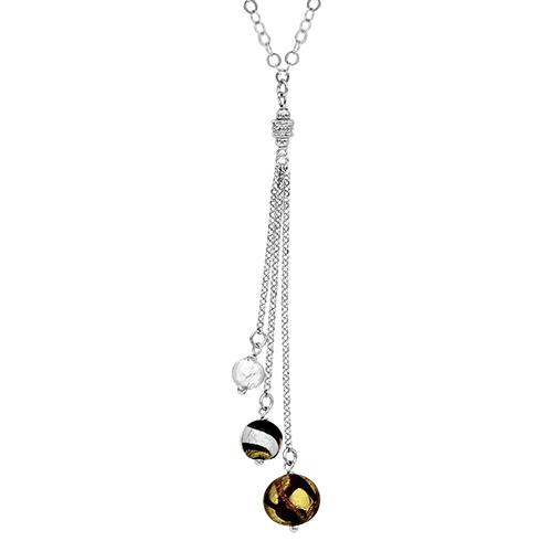 Collier Argent 925 Verre de Murano Triple Chaines 3 Boules