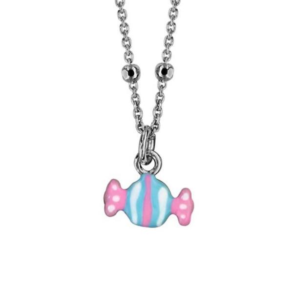 Collier Argent 925 Enfant Avec Boules et Bonbon Rose et Bleu