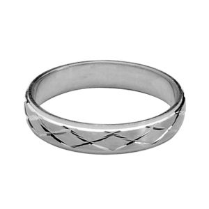 Bague Alliance Argent 925 Brossée Motif X 4 mm