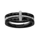 Bague Argent 925 Double Anneaux Céramique Noir + 1 Rail Zirconium Micro Sertis