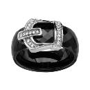 Bague Argent 925 Anneau Céramique Noire Faceté Ceinture Zirconium Sertis