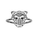 Bague Argent 925 Tête de Lion Zirconium Sertis Yeux Noirs