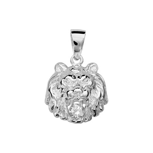 Pendentif Argent 925 Tête de Lion Zirconium Blanc 