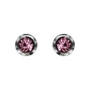Boucles d'oreilles Acier 316 L Enfant Zirconium Serti Clos Rose 3 mm