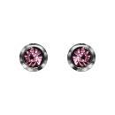 Boucles d'oreilles Acier 316 L Enfant Zirconium Serti Clos Rose 3 mm