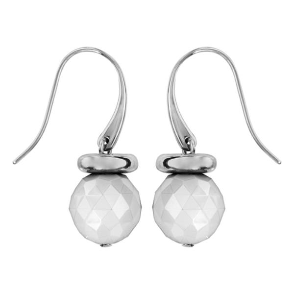 Boucles d'oreilles Acier 316 L Crochet Boule Céramique Faceté Blanche