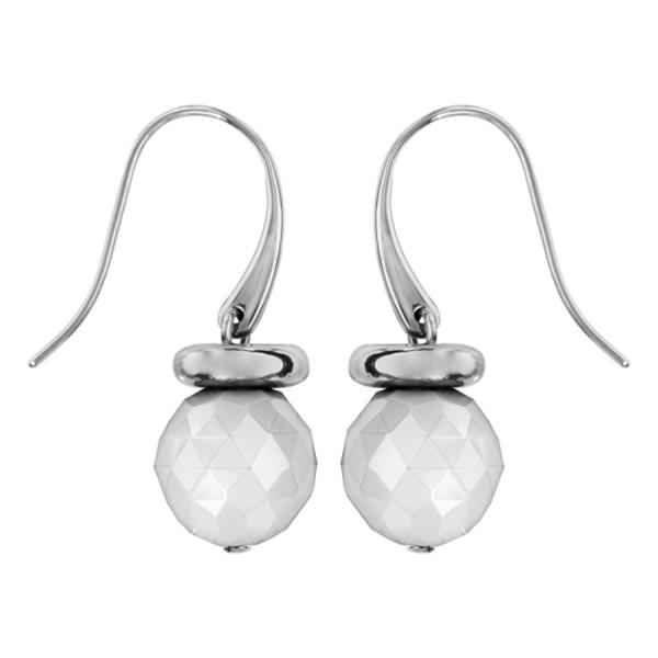 Boucles d'oreilles Acier 316 L Crochet Boule Céramique Faceté Blanche