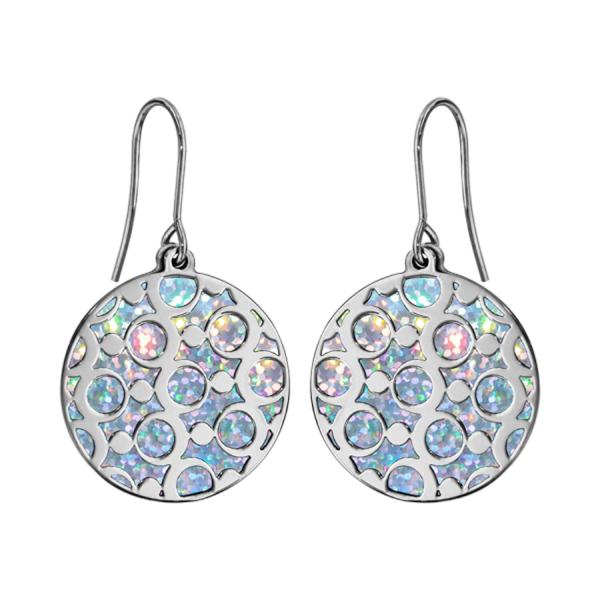 Boucles d'oreilles Acier 316 L Ronde Motif Glitter Azur Rond Scintillant