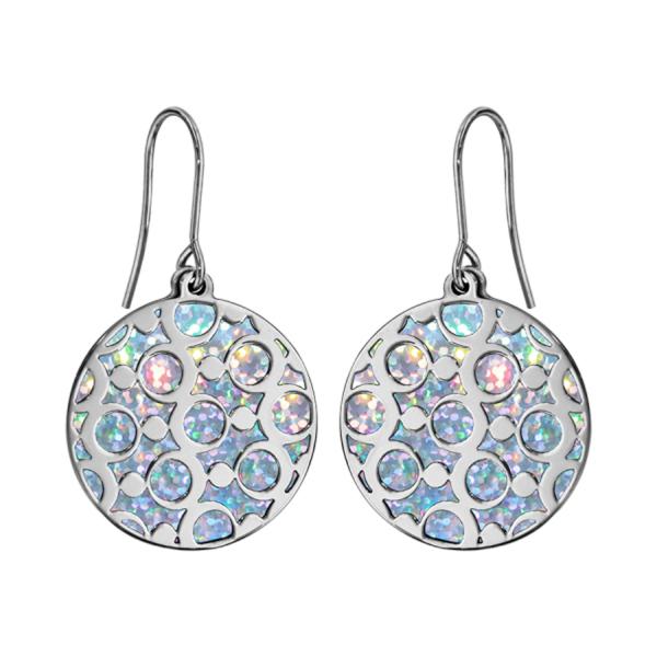 Boucles d'oreilles Acier 316 L Ronde Motif Glitter Azur Rond Scintillant