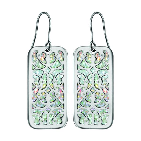 Boucles d'oreilles Acier 316 L Motif Volute Glitter Blanc Scintillant