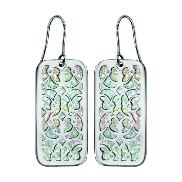 Boucles d'oreilles Acier 316 L Motif Volute Glitter Blanc Scintillant